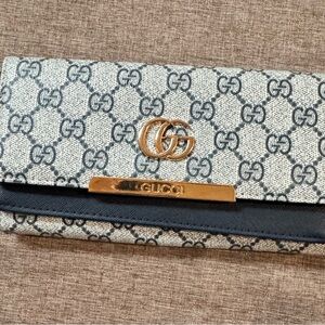 Designer inspired Wallet with Navy Trim and Gold Hardware